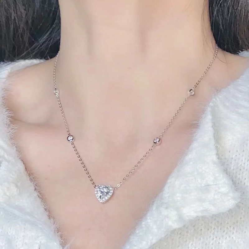 Kalung Geometris Hati Zircon Berlian Imitasi Bahan Alloy Korea Untuk Wanita