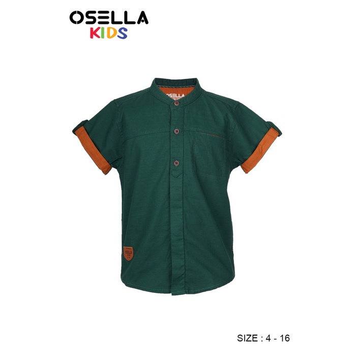 Osella Kids - Kemeja Polos Lengan Pendek Anak Laki-Laki Warna Sage Green 2232320166