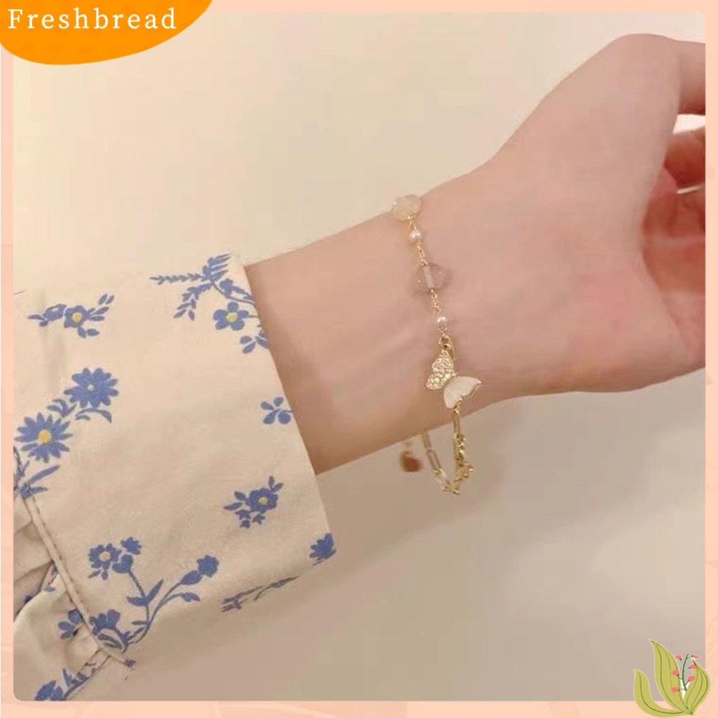 &lt; Freshbread &gt; Wanita Gelang Manik-Manik Warna-Warni Link Rantai Temperamen Elegan Kupu-Kupu Liontin Wanita Gelang Fashion Perhiasan