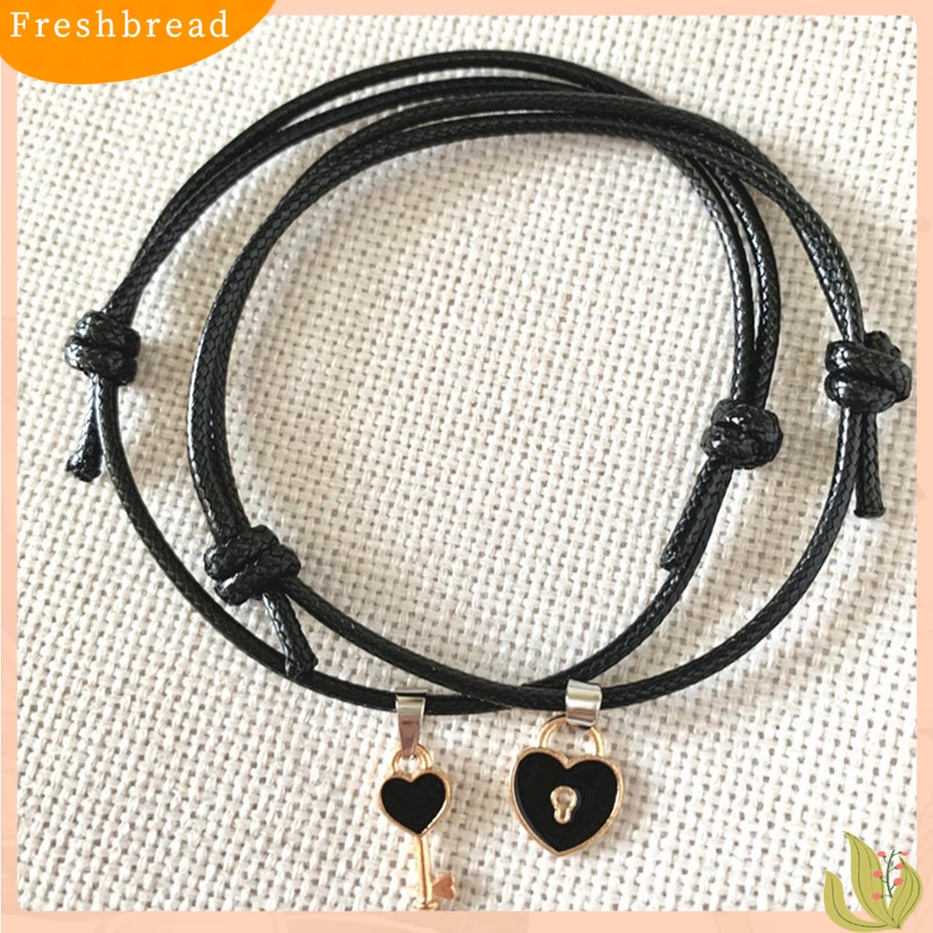 &lt; Freshbread &gt; 1pasang Gelang Couple ic Adjustable Tali Kepang Elastis Retro Hias Hadiah Kunci Cinta Hati Wanita Pria Pesona Gelang Perhiasan Untuk Kehidupan Sehari-Hari