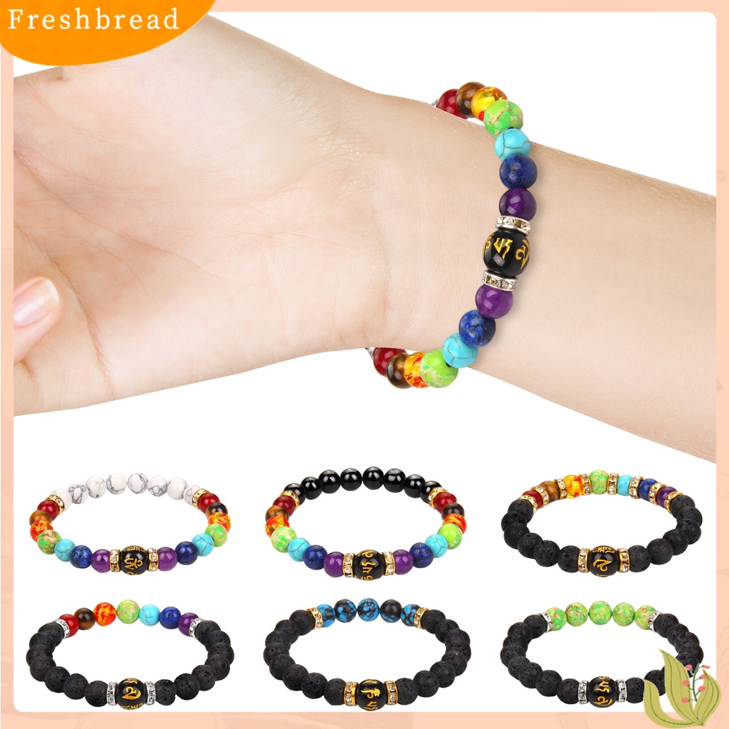 &lt; Freshbread &gt; Gelang Manik-Manik Warna-Warni Buatan Batu Manik-Manik Tali Elastis Hias Geometris Penghilang Stres Perhiasan Hadiah Pria Wanita Faux Volcanic Stone Yoga Energy Bangle