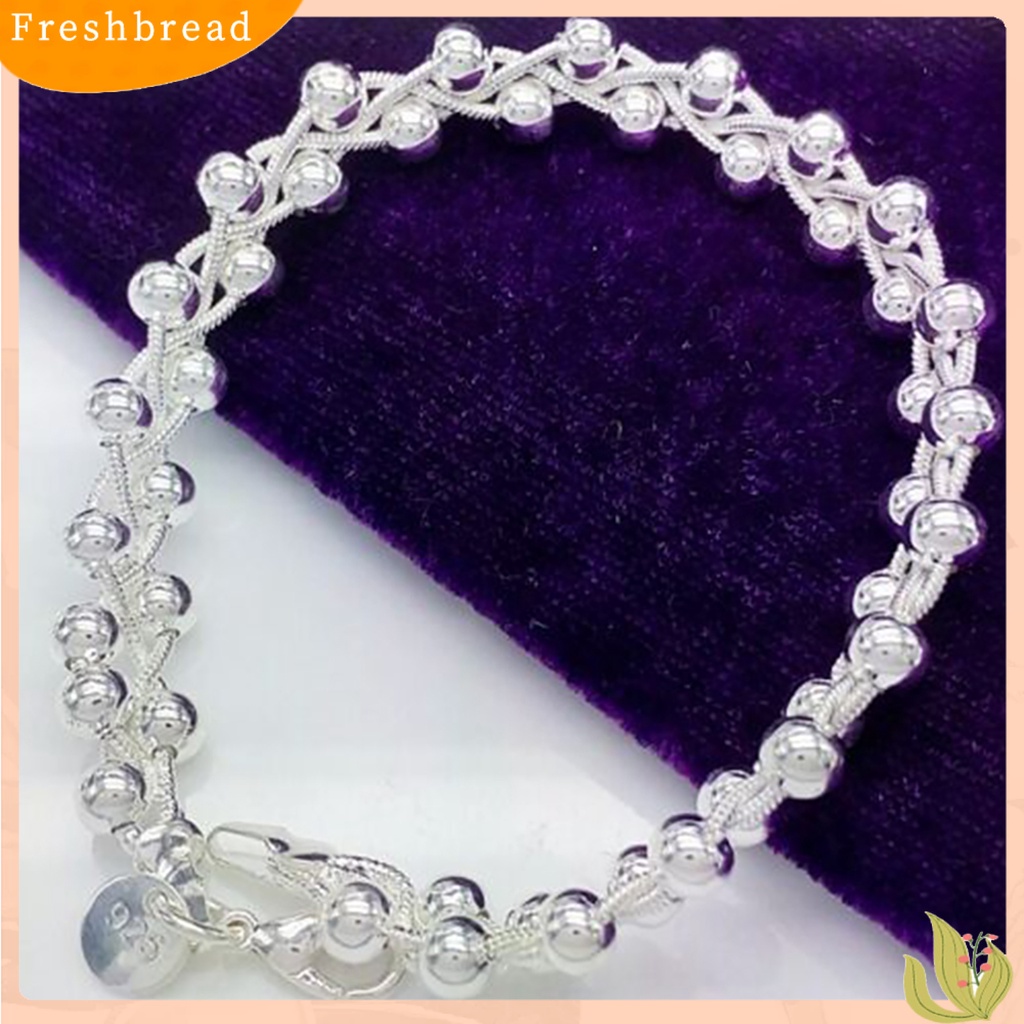 &lt; Freshbread &gt; Gelang Perak Lapis Fashion Aksesoris Wanita Anyaman Manik-Manik Rantai Bracelet Untuk Pacaran