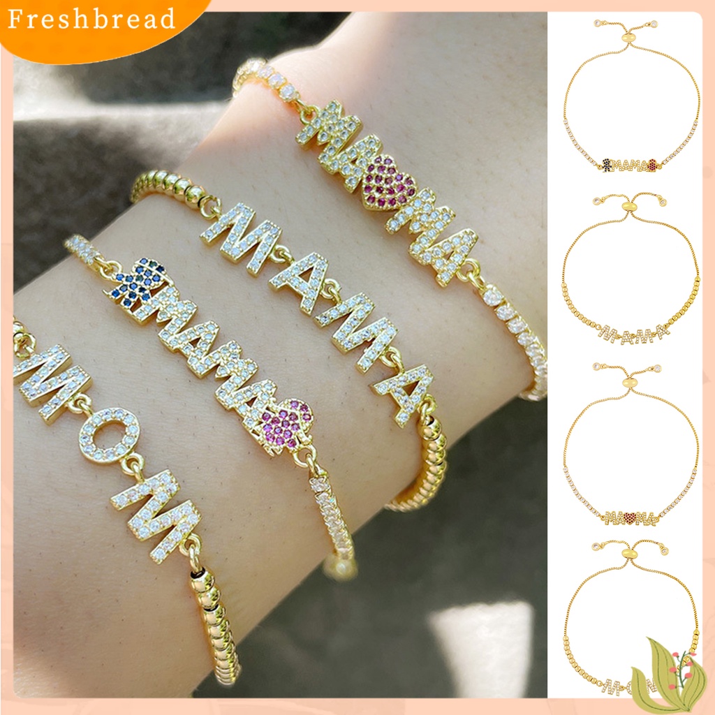 &lt; Freshbread &gt; Liontin Gelang Adjustable Cubic Zirconia Personalized Electroplating Letter Decor Hias Pengerjaan Halus MAMA Liontin Rantai Gelang Hadiah Ulang Tahun