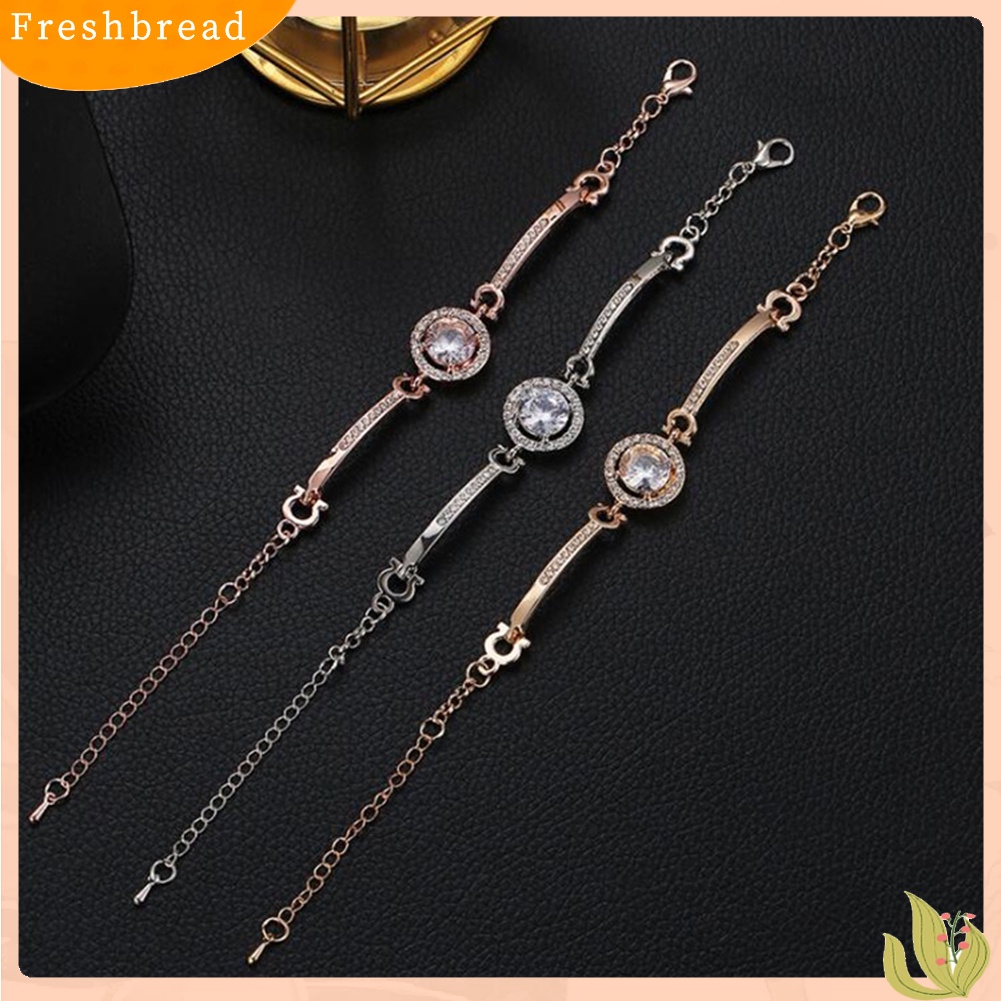 &lt; Freshbread &gt; Wanita Bulat Cubic Zirconia Hias Adjustable Gelang Bangle Pesta Perhiasan Hadiah