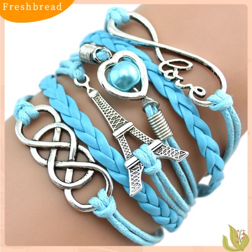 &lt; Freshbread &gt; Wanita Eiffel Tower Cuff Multilayer Kulit Imitasi Gelang Persahabatan Bangle Rantai