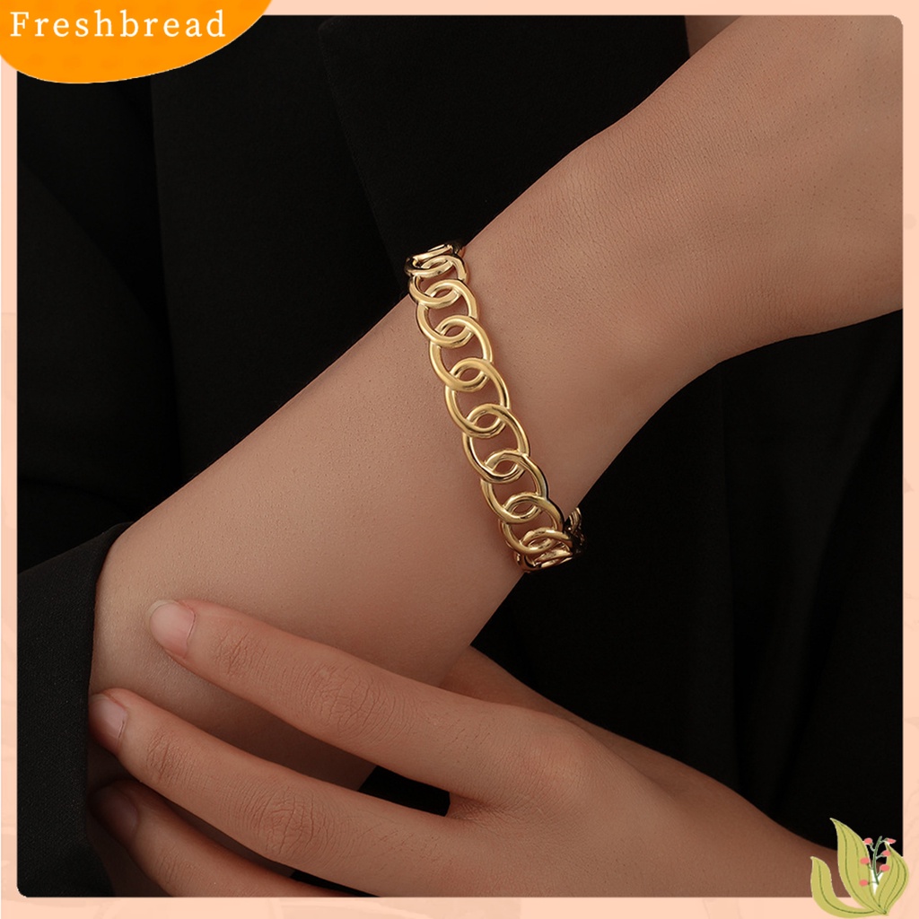 &lt; Freshbread &gt; Wanita Gelang Bentuk C Retro Rantai Stainless Steel Gaya Perancis Kerawang Bangle Hadiah Ulang Tahun