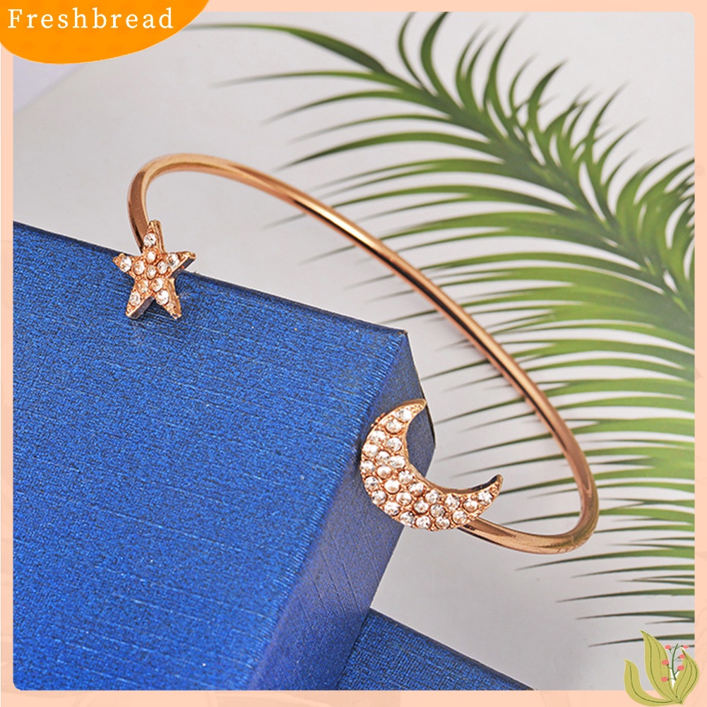 &lt; Freshbread &gt; 4Pcs/Set Bulan Bintang Hati Pesona Berlian Imitasi Bertatahkan Gelang Wanita Bangle Jewelry