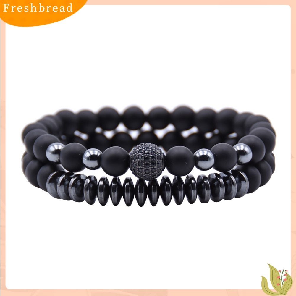 &lt; Freshbread &gt; 2Pcs Unisex Batu Alam Lava Rock Manik-Manik Gelang Handmade Perhiasan Pasangan