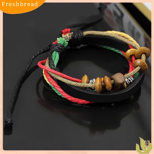 &lt; Freshbread &gt; 1Pc Unisex Chic Multi-layer Manik-Manik Rantai Tali Kulit Imitasi Charms Gelang