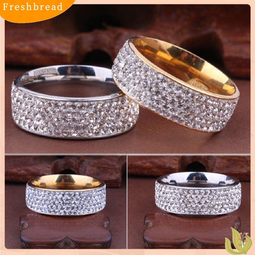 &lt; Freshbread &gt; Unisex Pria Wanita Lima Baris Berlian Imitasi Bertatahkan Pernikahan Band Buku Jari Pasangan Cincin