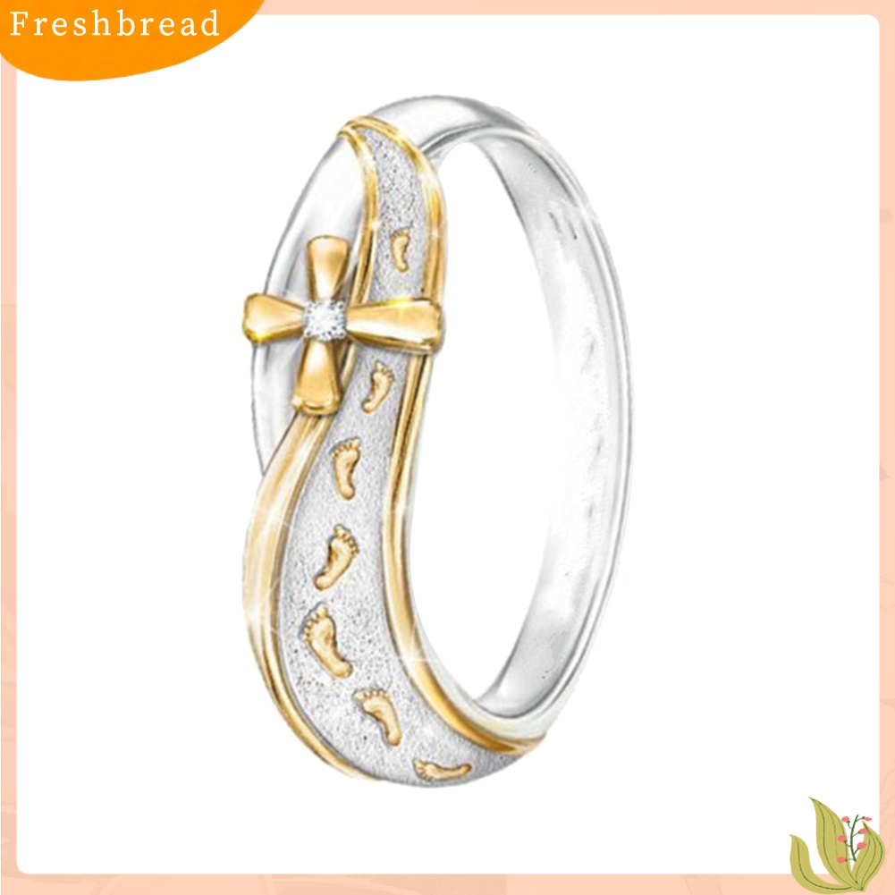 &lt; Freshbread &gt; Fashion Dua Warna Jejak Kaki Cross Sign Berlian Imitasi Wanita Jari Cincin Perhiasan