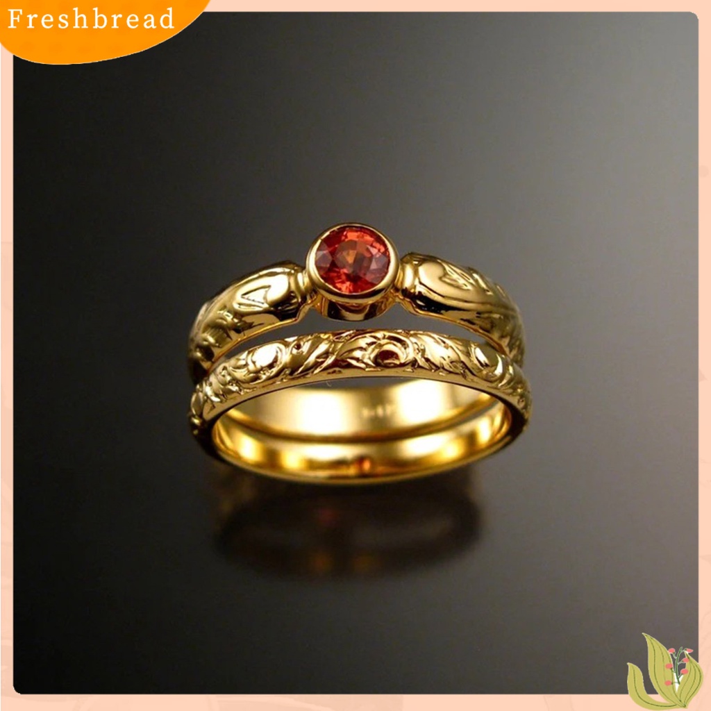 &lt; Freshbread &gt; 2Pcs Cincin Jari Ukiran Permata Imitasi Merah Ladies Geometric Rhinestone Rings Untuk Pernikahan