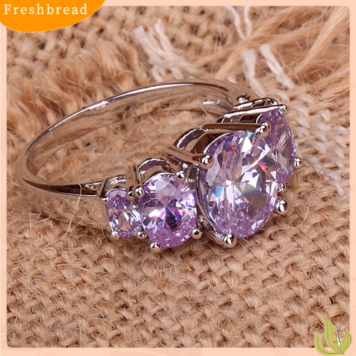 &lt; Freshbread &gt; Fashion Wanita Oval Ungu Muda Zirkon Tembaga Pertunangan Perhiasan Cincin US 6-10