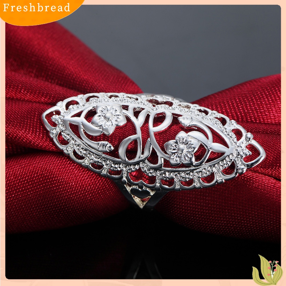 &lt; Freshbread &gt; Perak Disepuh Alloy Berongga Ukir Bunga Jari Cincin Perhiasan Wanita Hadiah