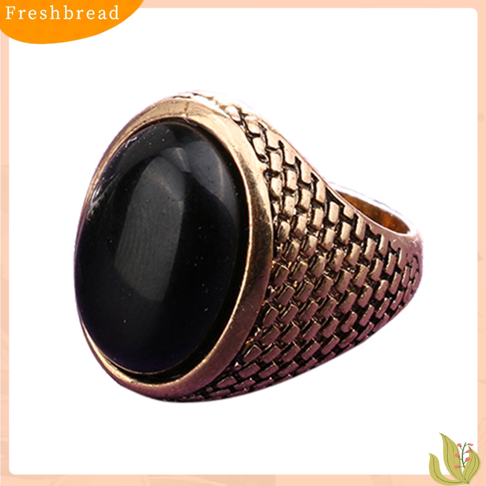 &lt; Freshbread &gt; Pria Vintage Punk Gotik Oval Besar Buatan Permata Batu Jari Cincin Perhiasan Hadiah