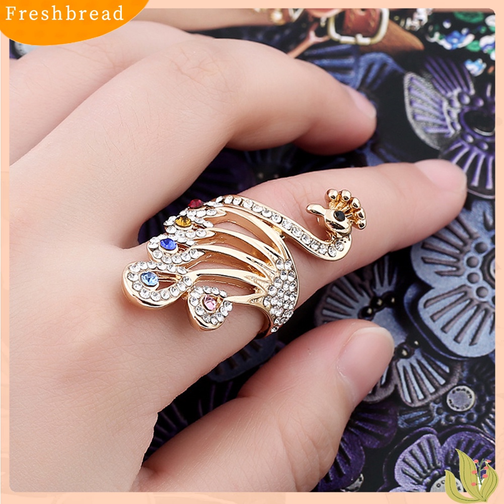 &lt; Freshbread &gt; Fashion Merak Elegan Paduan Berlian Imitasi Jari Cincin Wanita Perhiasan Pesta Pernikahan