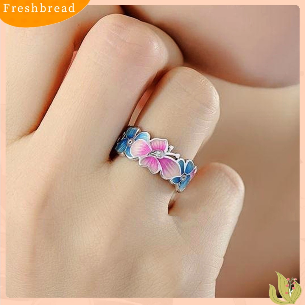 &lt; Freshbread &gt; Kupu-Kupu Bentuk Wanita Cincin Warna-Warni Paduan Bentuk Bunga Berongga Pernikahan Cincin Perhiasan Aksesori