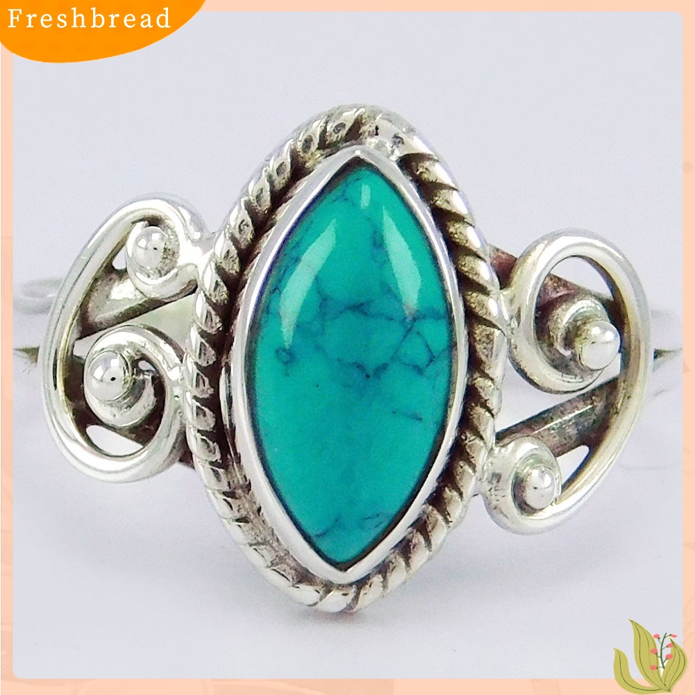 &lt; Freshbread &gt; Antik Marquise Cut Turquoise Finger Cincin Wanita Tibetan Ukir Perhiasan Hadiah