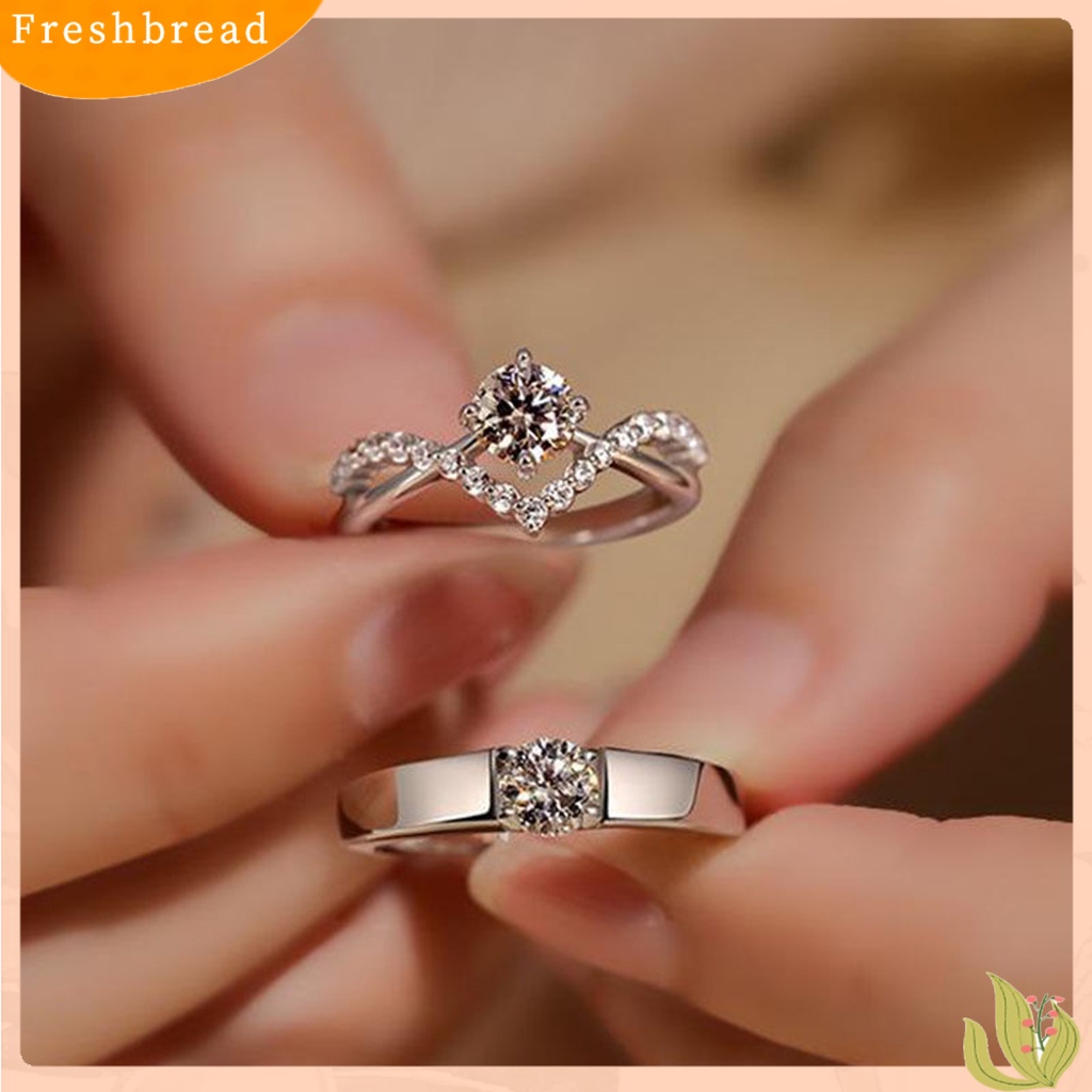 &lt; Freshbread &gt; Pasangan Cincin Pembukaan Dapat Disesuaikan Mewah Hadiah Pernikahan Berlian Imitasi Berkilau Wanita Pria Cincin Fashion Perhiasan