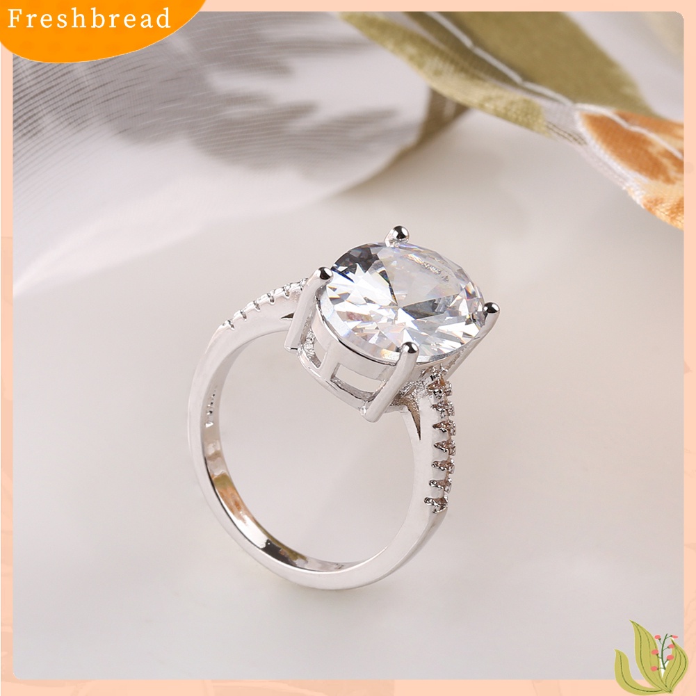 &lt; Freshbread &gt; Fashion Wanita Oval Besar Cubic Zirconia Disepuh Engagement Lamaran Jari Cincin