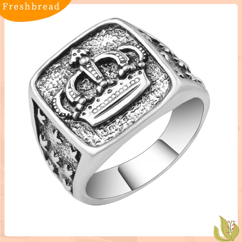 &lt; Freshbread &gt; Retro Mahkota Perak Disepuh Alloy Pria Cincin Jari Dekorasi Pesta Bar Perhiasan Hadiah