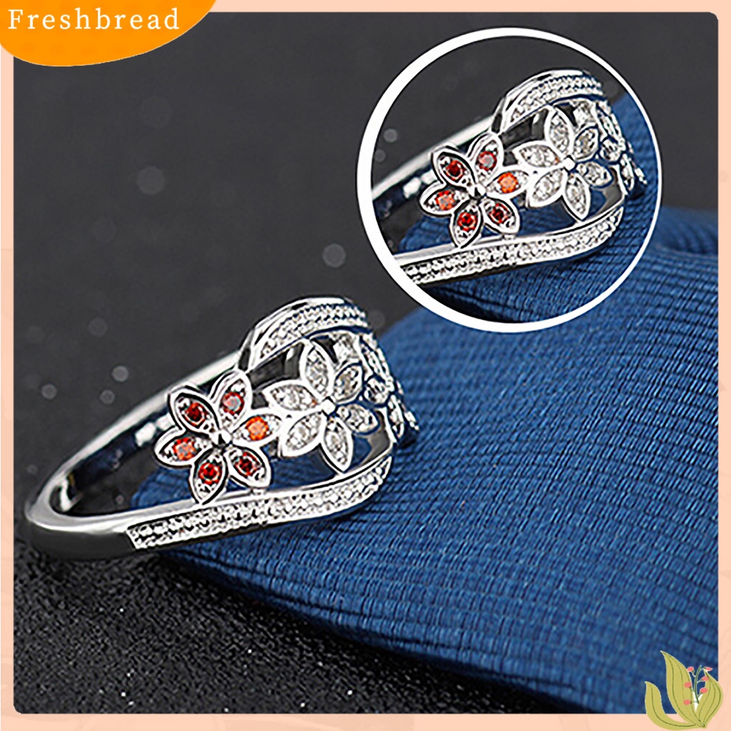 &lt; Freshbread &gt; Cincin Perak Berlapis Desain Bunga Cubic Zirconia Hias Shiny Fashion Women Ring Untuk Pernikahan