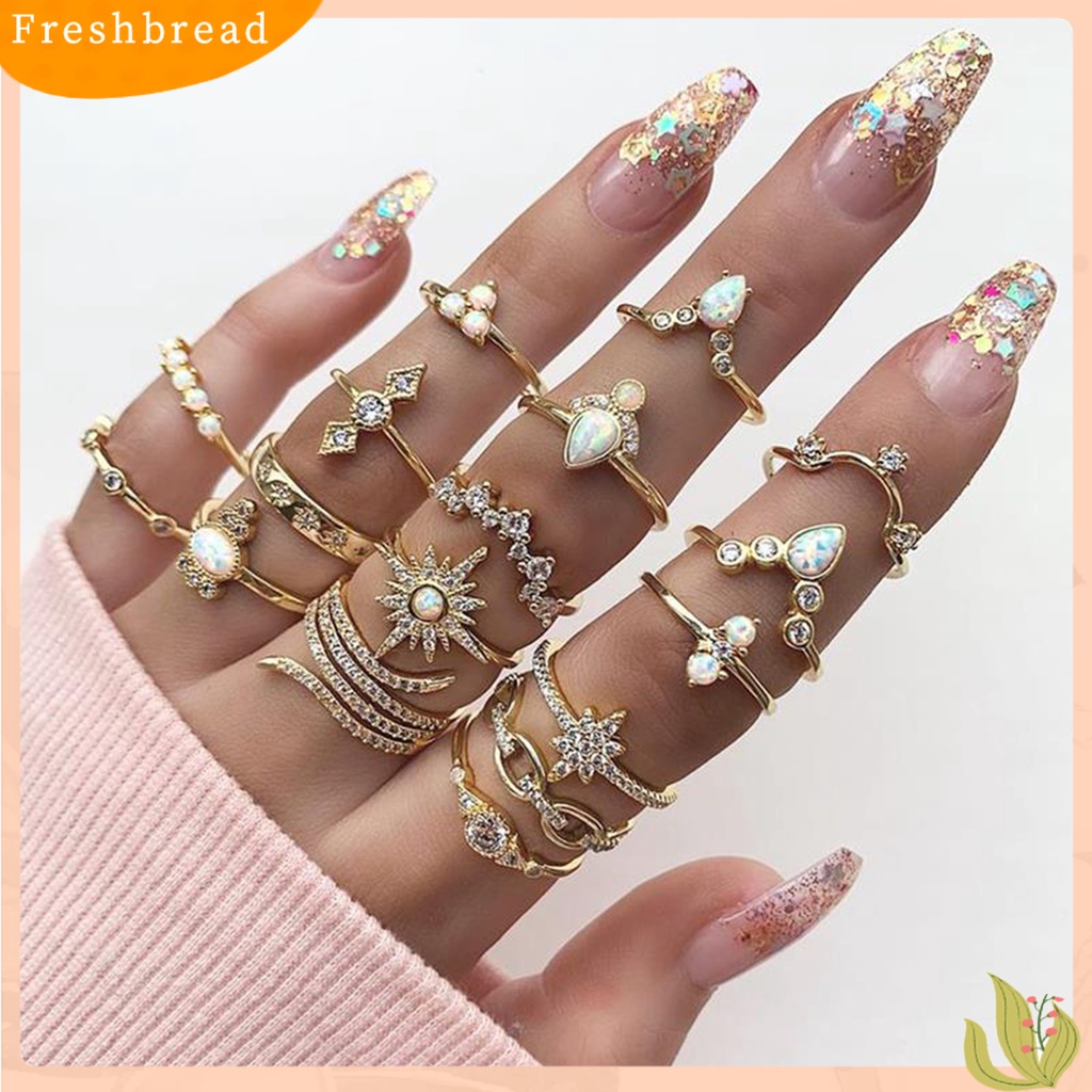 &lt; Freshbread &gt; 17Pcs/set Bohemian Sederhana Dapat Ditumpuk Berlian Imitasi Midi Cincin Buku Jari Cincin Perhiasan Aksesori