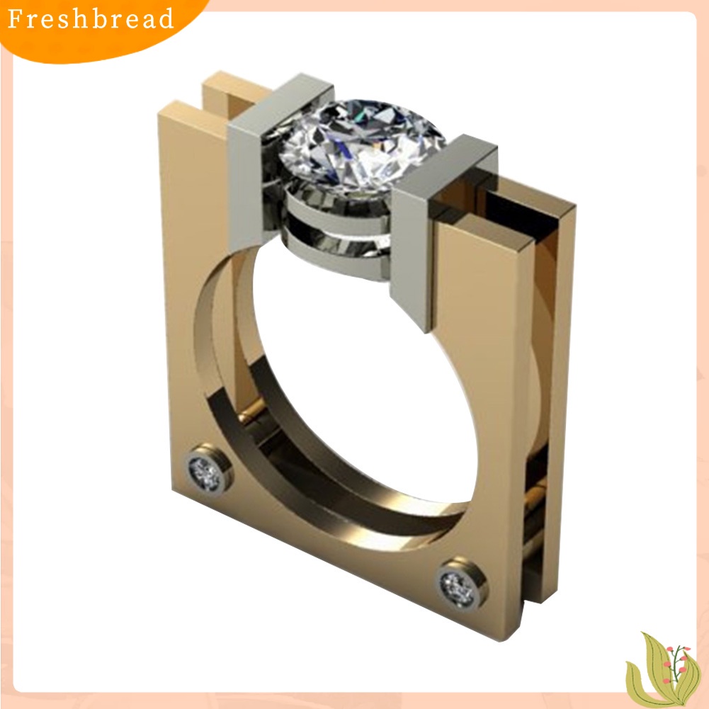 < Freshbread > Punk Unisex Cubic Zironia Berlapis Emas Persegi Geometris Jari Cincin Perhiasan Pesta