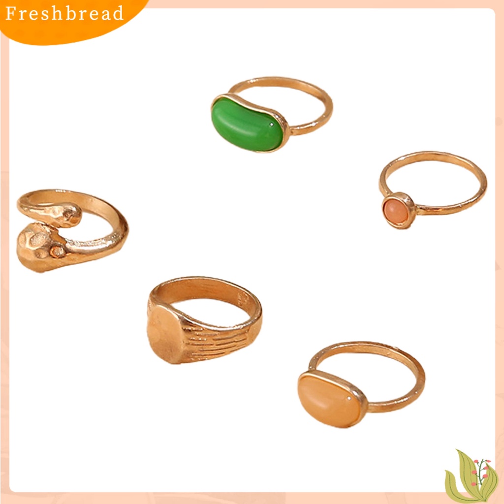 &lt; Freshbread &gt; 5Pcs/Set Cincin Buku Jari Dapat Ditumpuk Lebar Paduan Mewah Hijau Permata Imitasi Jari Rings Perhiasan Aksesori