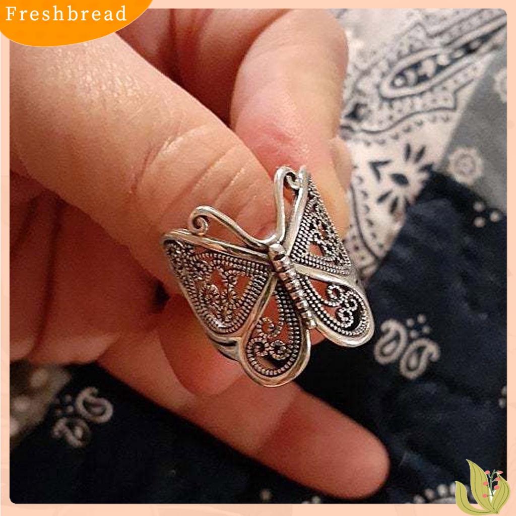 &lt; Freshbread &gt; Wanita Cincin Butterfly Adjustable Perhiasan Ukiran Fashion Penampilan Cincin Jari Untuk Pacaran