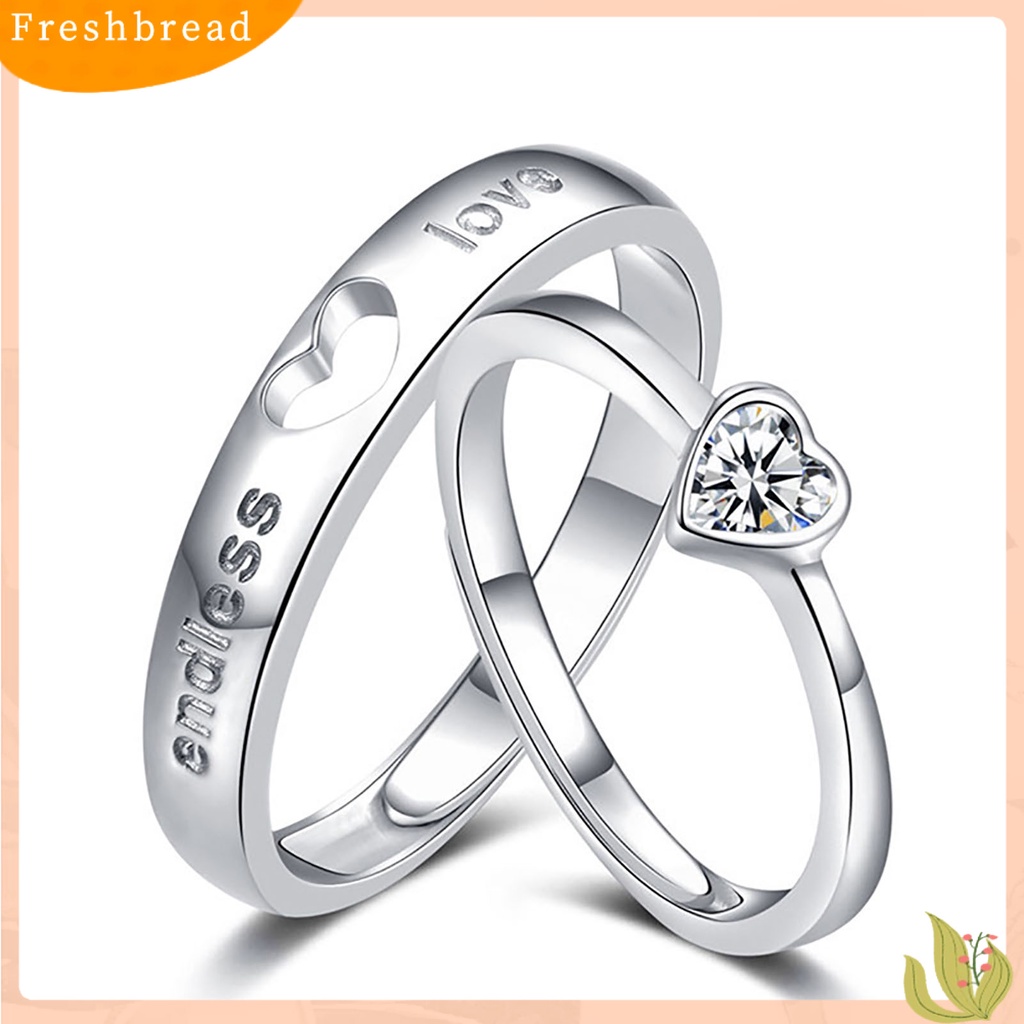 &lt; Freshbread &gt; Set Cincin Buku Jari Pasangan Berlian Imitasi Bentuk Hati Pembukaan Pencocokan Pasangan Set Cincin Hadiah Ulang Tahun