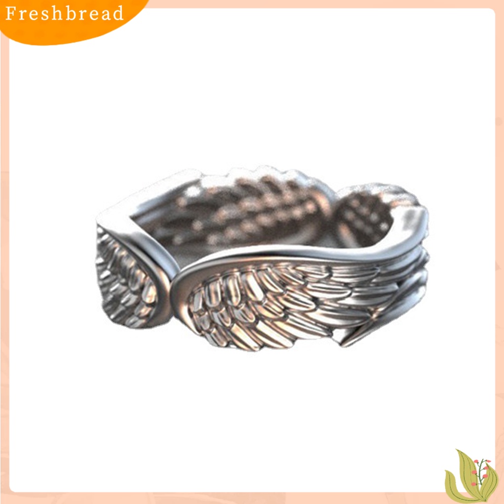 &lt; Freshbread &gt; Pria Cincin Warna Perak Retro Vintage Dipoles Punk Hadiah Hypoallergenic Sayap Malaikat Jari Cincin Fashion Perhiasan