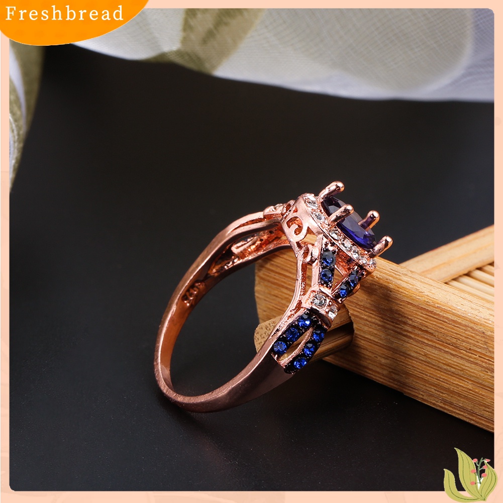 &lt; Freshbread &gt; Fashion Wanita Oval Berlian Imitasi Mengkilap Pengantin Pertunangan Pernikahan Cincin Perhiasan Hadiah