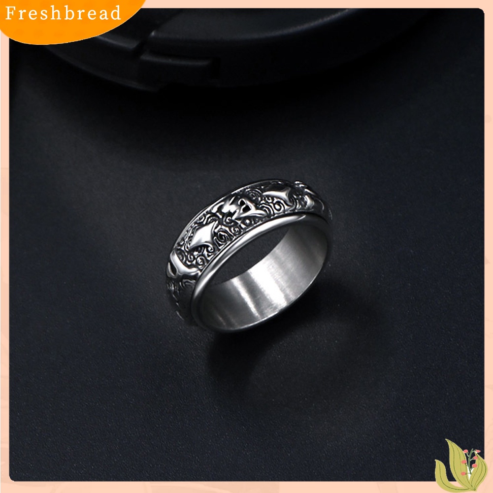 &lt; Freshbread &gt; Desain Buddhisme Berputar Cincin Jari Lebar Man Charm Perhiasan Dekorasi Hadiah