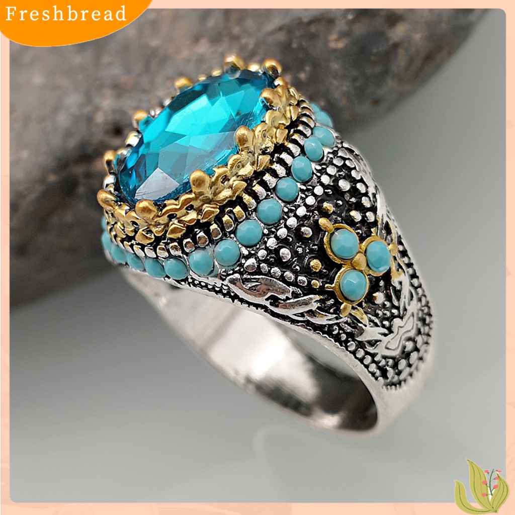 &lt; Freshbread &gt; Pria Cincin Biru Berlian Imitasi Imitasi Pirus Berkilau Vintage Pernikahan Band Cincin Perhiasan Hadiah