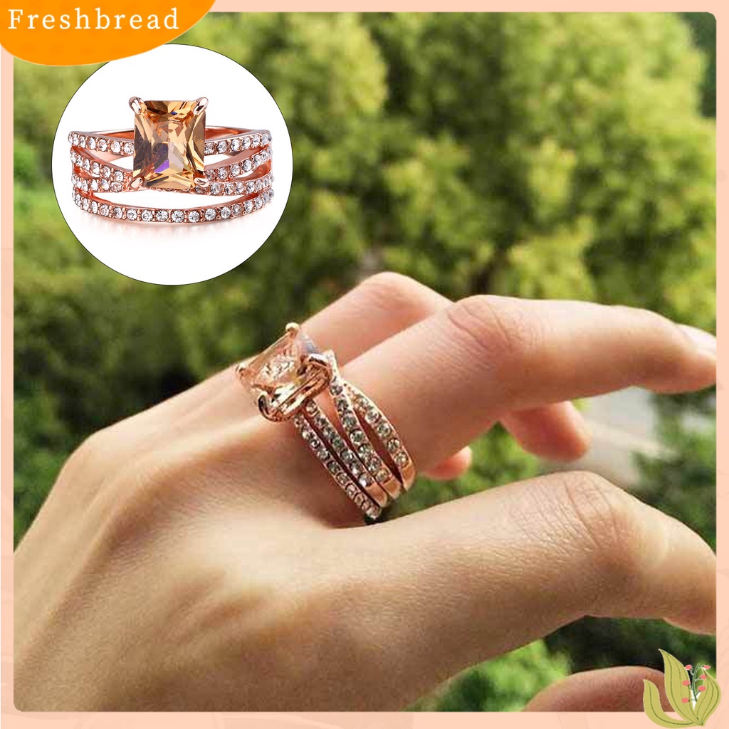 &lt; Freshbread &gt; Wanita Cincin Multilayer Perhiasan Persegi Berkilau Fashion Penampilan Cincin Jari Untuk Pernikahan