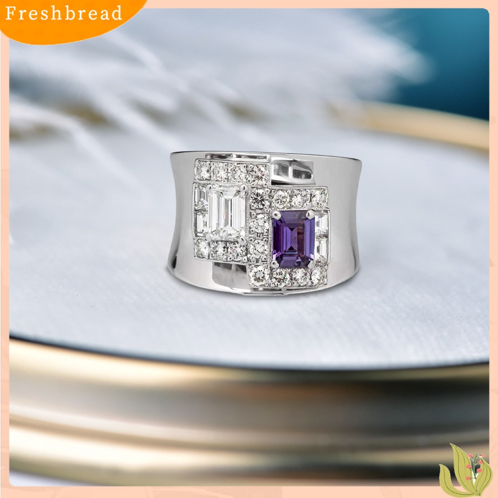 &lt; Freshbread &gt; Cincin Wanita Geometris Berlian Imitasi Ungu Vintage Keren Penampilan Fashion Jari Ring Untuk Pesta