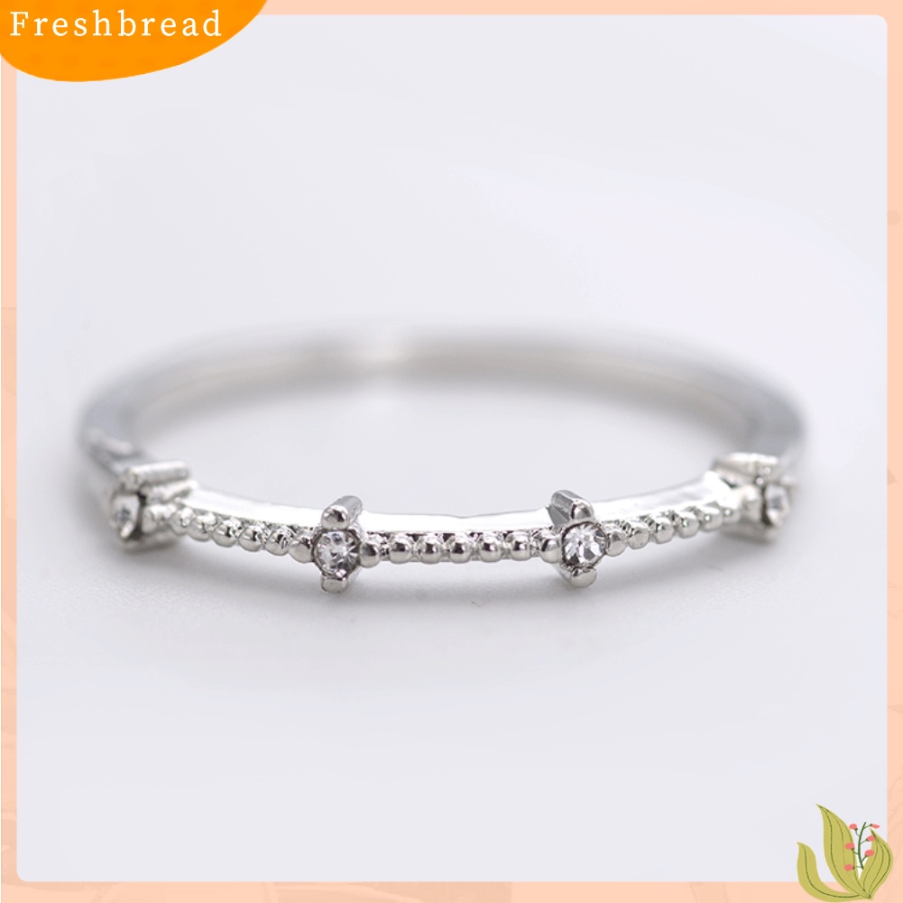 < Freshbread > Wanita4 Berlian Imitasi Bertatahkan Tipis Jari Cincin Pernikahan Pertunangan Perhiasan Hadiah