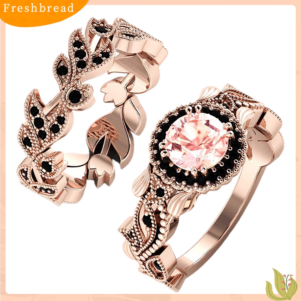 &lt; Freshbread &gt; 2 Pcs Jari Cincin Bunga Daun Berlian Imitasi Wanita Indah Berkilau Cincin Aksesoris Perhiasan