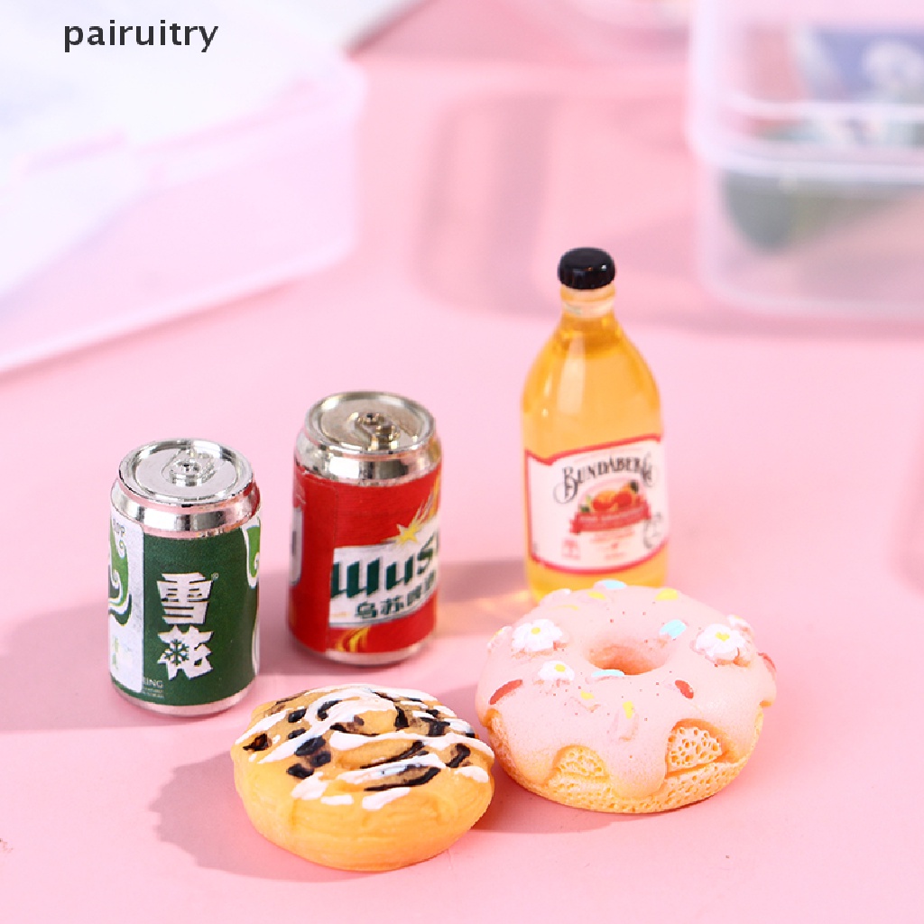 Prt 5Pcs1: 12rumah Boneka Botol Minum Mini Makanan Dessert Plate Pretend Play Mainan Dapur PRT