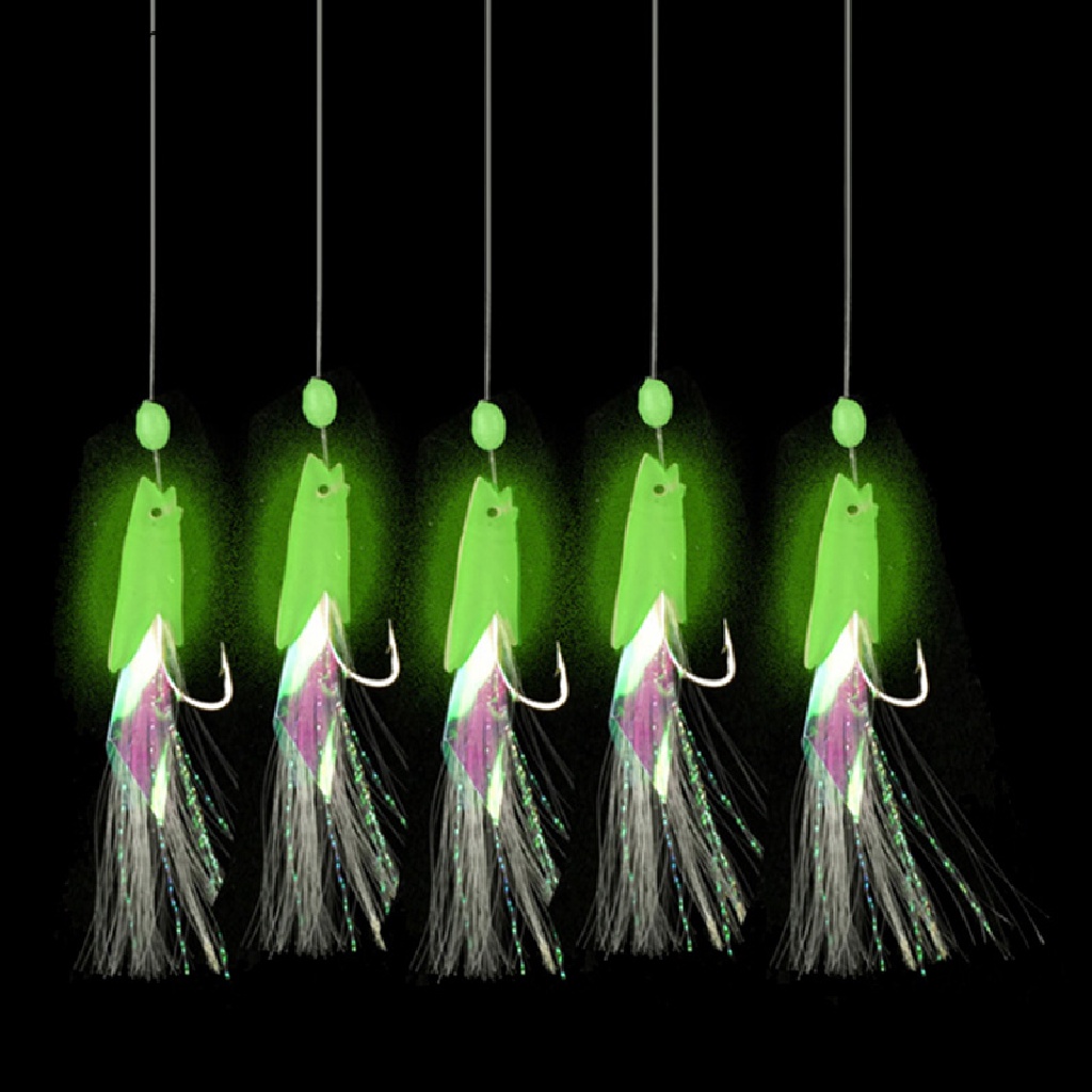 Prt 5Pcs/Set Baja Karbon Lure Sea Fishing Luminous Fishing Hook Umpan Pancing Kawat  Prt