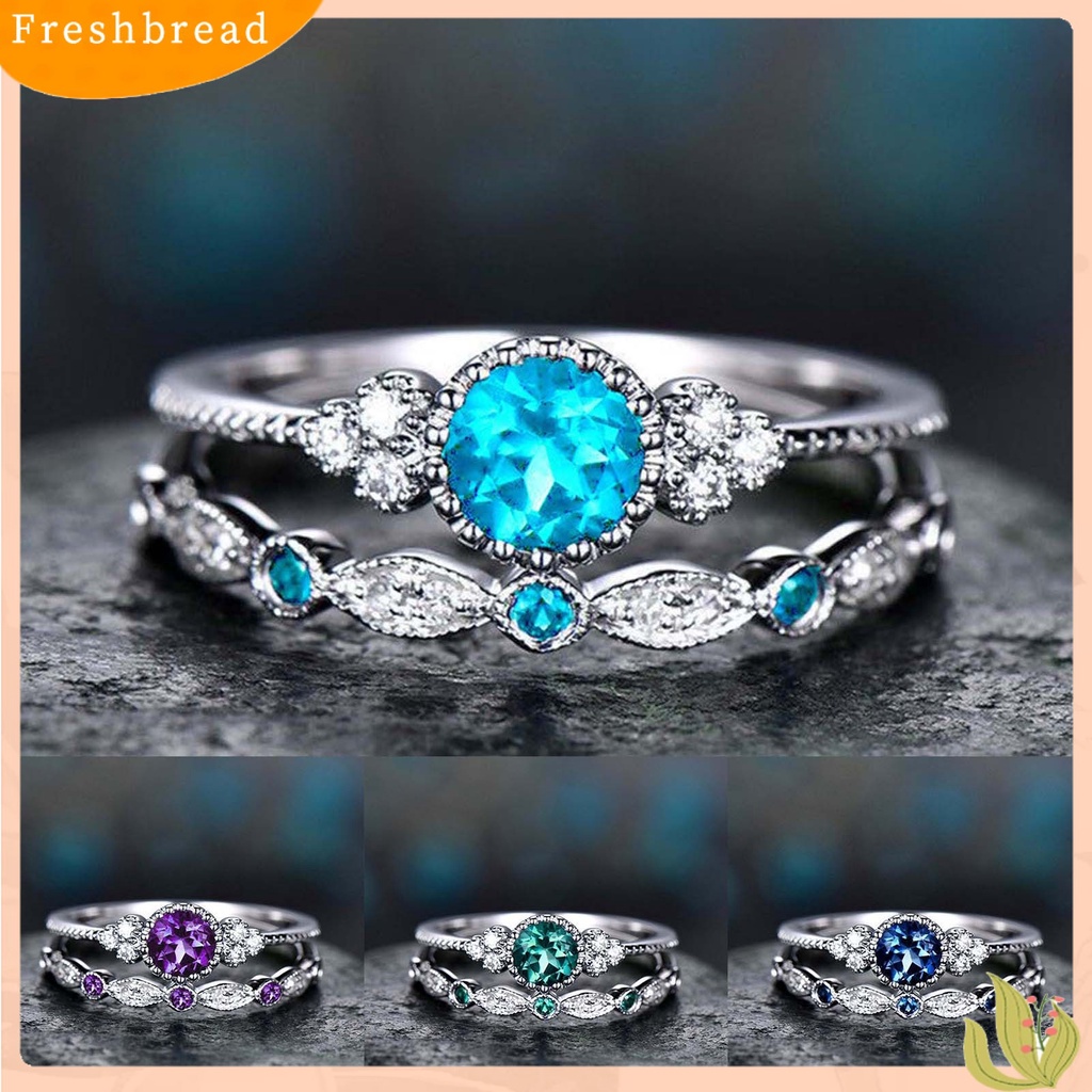 &lt; Freshbread &gt; 2Pcs/Set Indah Permukaan Halus Pernikahan Band Alloy Sederhana Cubic Zirconia Wanita Rings Charm Jewelry