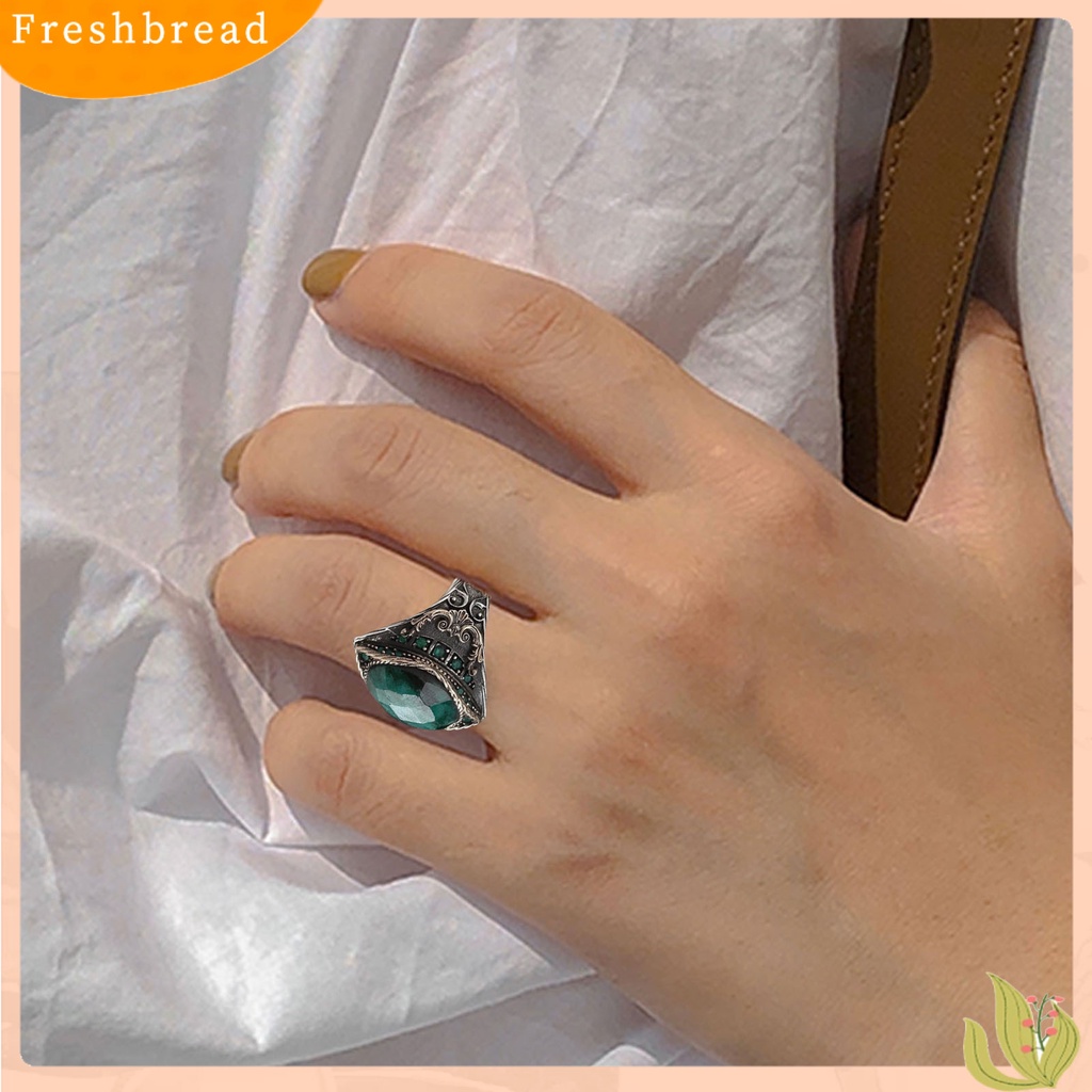 &lt; Freshbread &gt; Ukiran Batu Gaya Pria Cincin Paduan Pola Retro Batu Alam Cincin Perhiasan Aksesoris