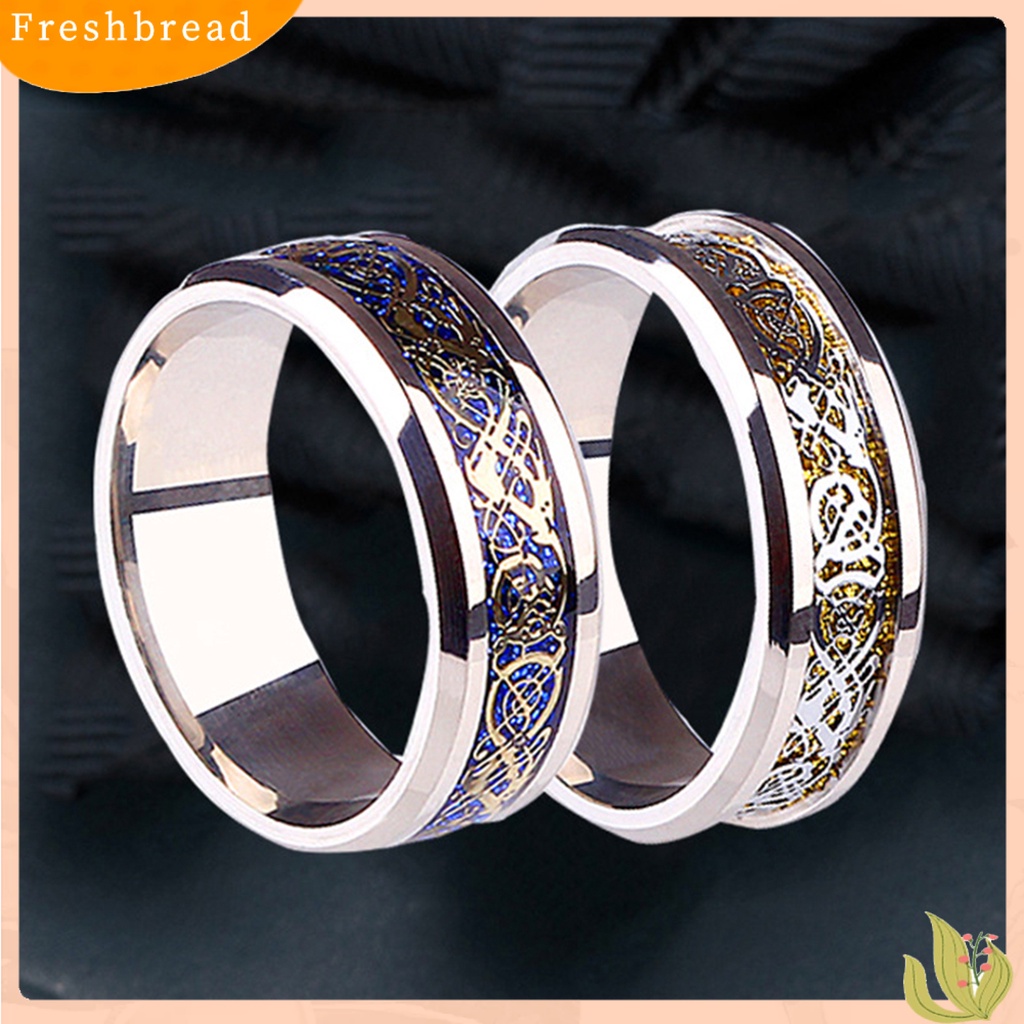 &lt; Freshbread &gt; Unisex Pola Naga Berlian Imitasi Cincin Baja Titanium Pertunangan Perhiasan Hadiah