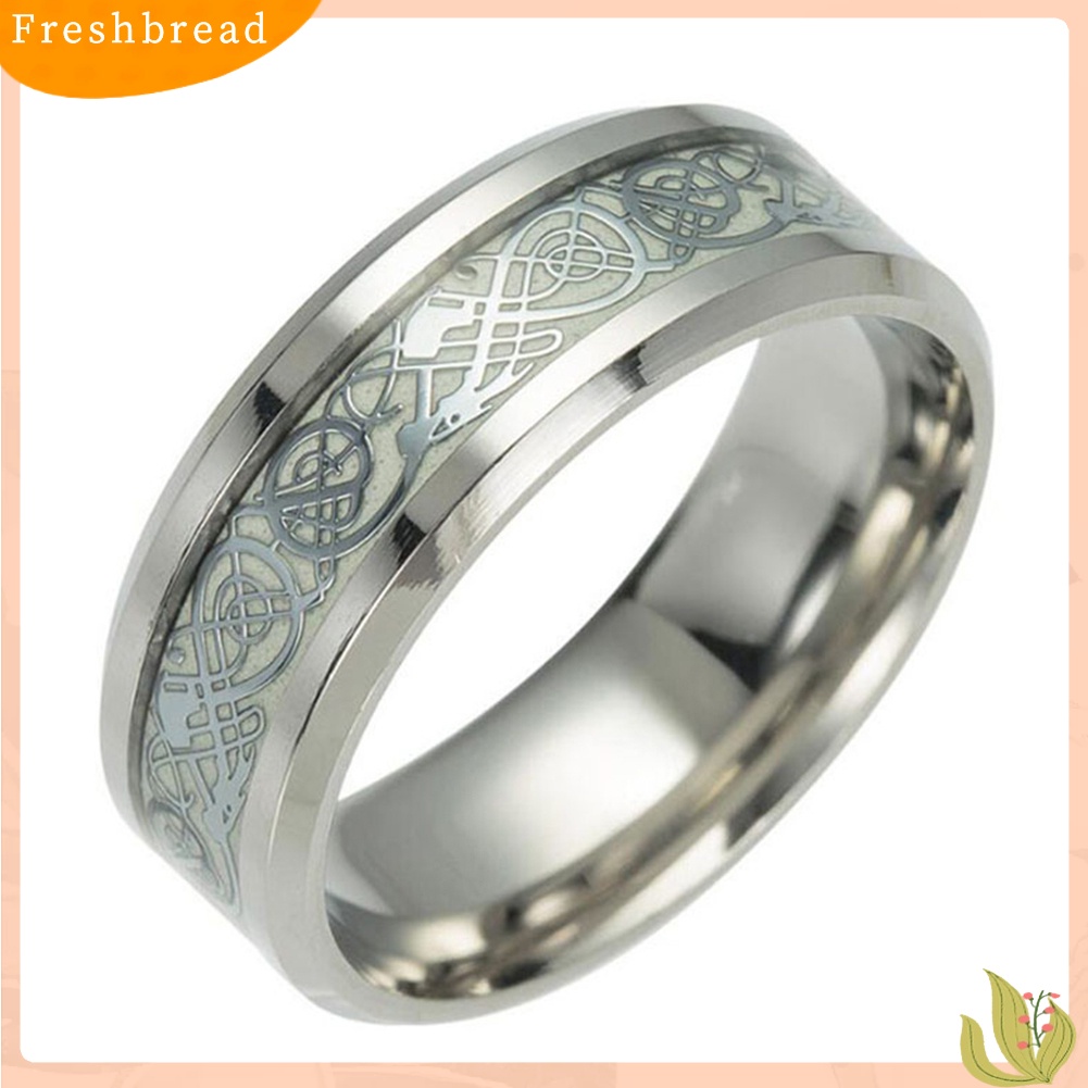 &lt; Freshbread &gt; Cincin Band Klasik Bahan Stainless Steel Desain Naga Luminous Vintage Untuk Pria Wanita