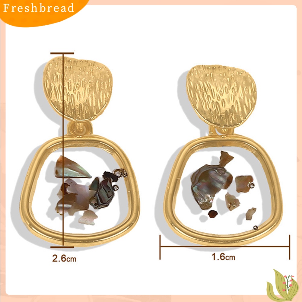 &lt; Freshbread &gt; Wanita Pecah Shell Bulat Trapesium Geometris Menjuntai Telinga Stud Earrings Perhiasan