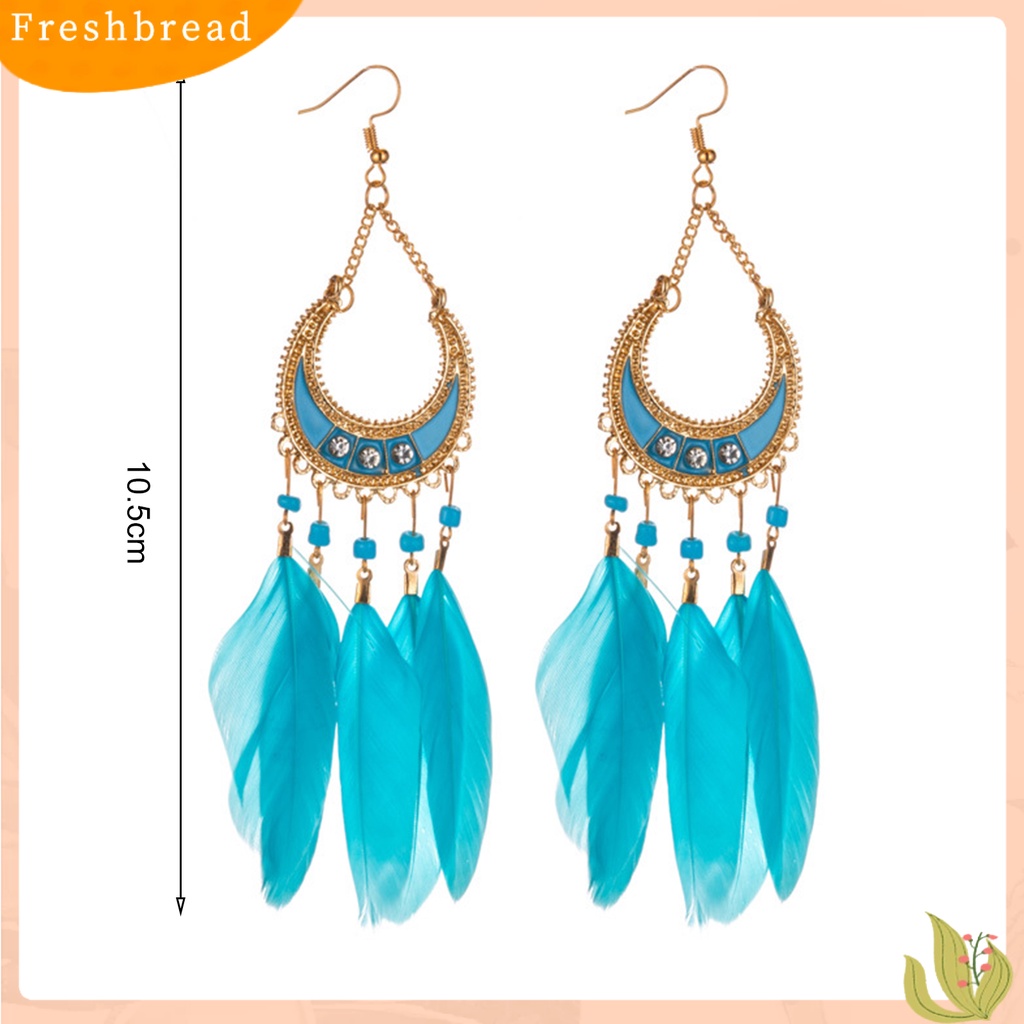 &lt; Freshbread &gt; 1pasang Lady Drop Anting Gaya Bohemia Bulu Sintetis Etnik Indah Lady Boho Menjuntai Anting Prom Perhiasan