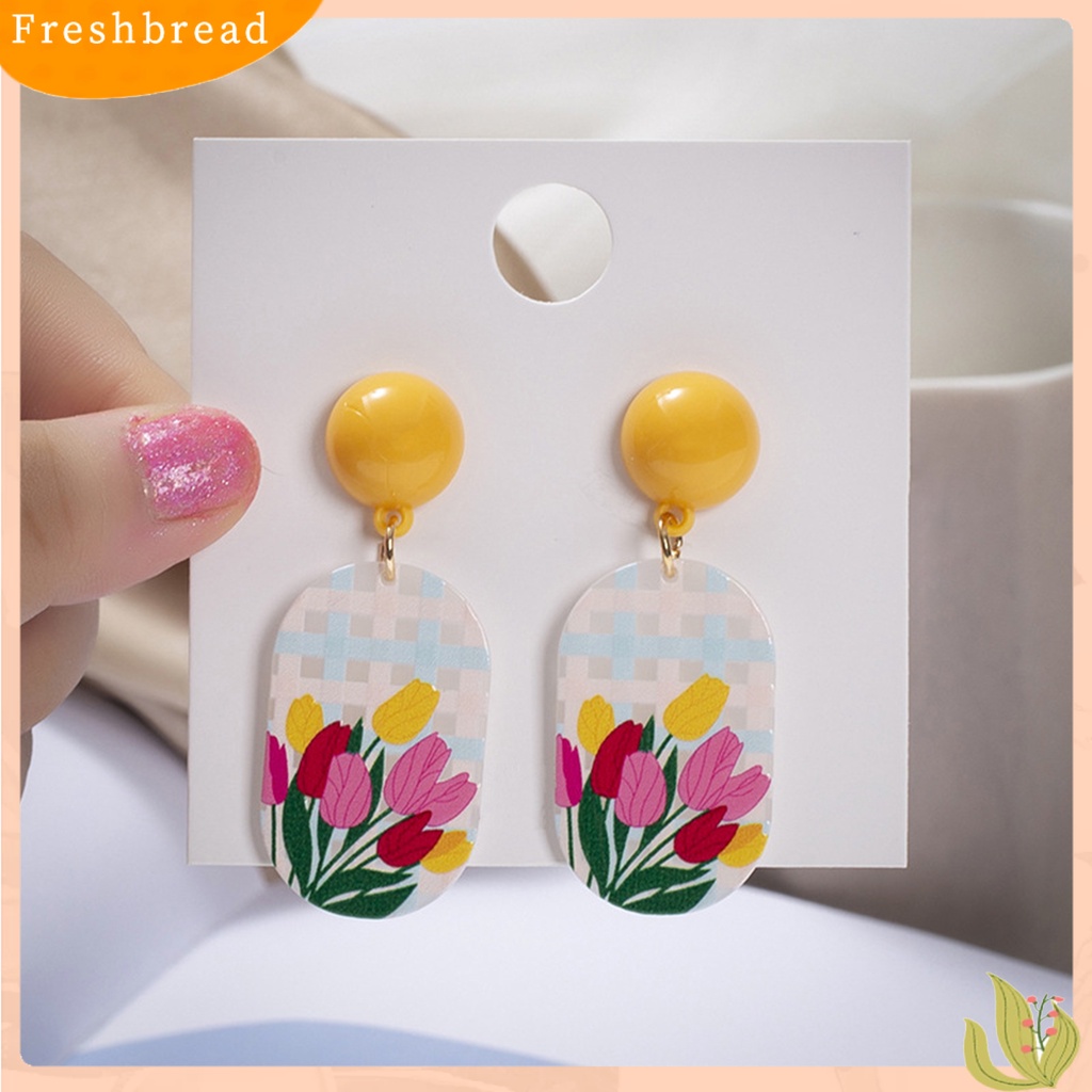 &lt; Freshbread &gt; 1pasang Anting Menjuntai Wanita Timbul Perhiasan Motif Tiga Dimensi Warna Cerah Motif Bunga Anting Stud Untuk Pakaian Sehari-Hari