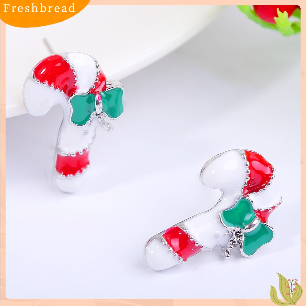 &lt; Freshbread &gt; Wanita Kreatif Natal Snowflake Candy Cane Stud Earrings Perhiasan Pesta Xmas