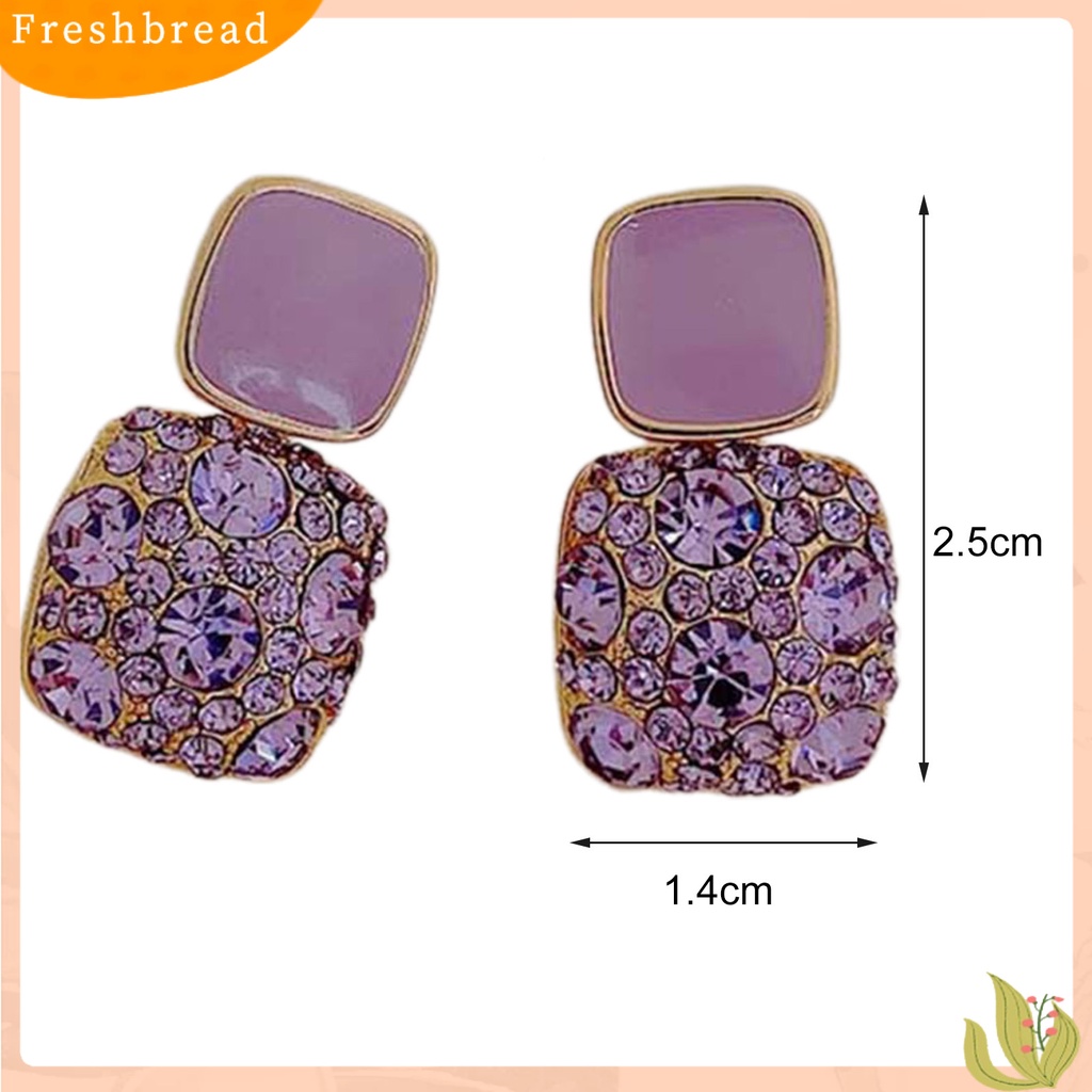 &lt; Freshbread &gt; 1pasang Anting Wanita Berlian Imitasi Kotak Vintage Fadeless Shiny Luxury Stud Earrings Untuk Hadiah